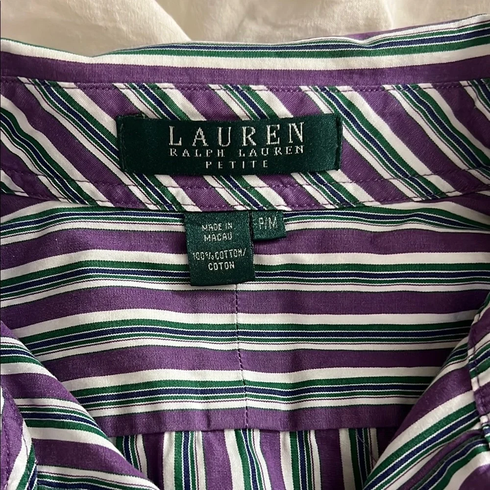 Vintage Ralph Lauren Petite Green and Purple Striped Button Up - Picture 6 of 6